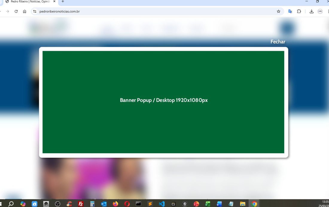 Popup no desktop ocupando o centro da tela